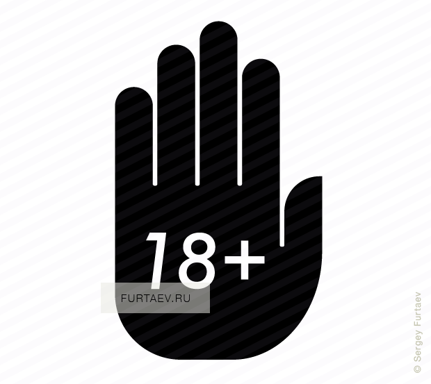 Vector icon of 18+ written on palm