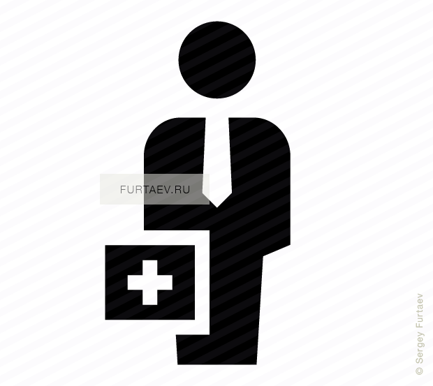 Vector icon of standing man with tie and first aid kit