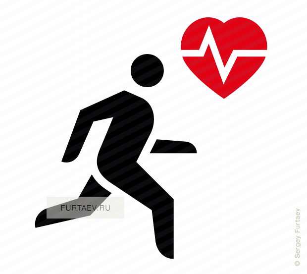 Vector icon of heartbeat near running man