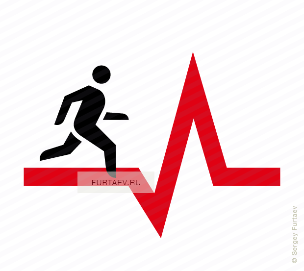 Vector icon of man running along heart rate line