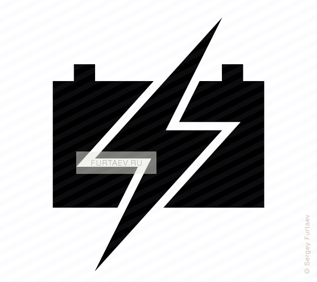 Vector icon of lightning over flat automotive battery
