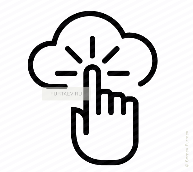 Vector icon of cloud under index finger with motion lines around it