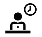 Vector icon of man working on laptop sitting at table under clock