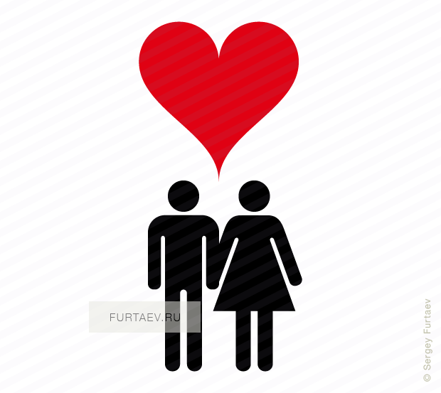 Vector icon of man and woman holding hands under heart