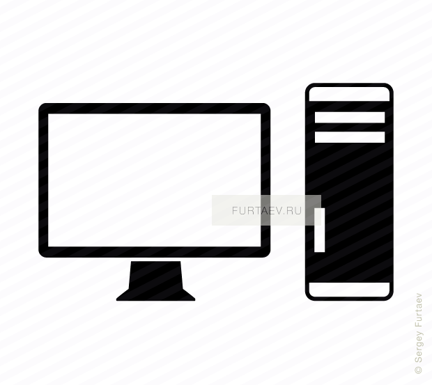 Vector icon of computer monitor with tower case