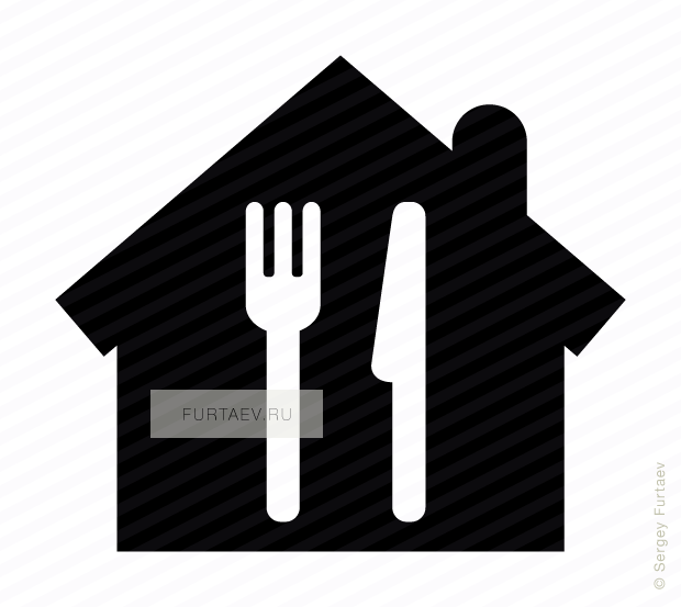 Vector icon of fork and knife over house