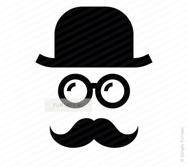 Vector icon of mustache man in retro hat and with glasses