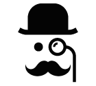 Vector icon of mustache man in retro hat and with monocle