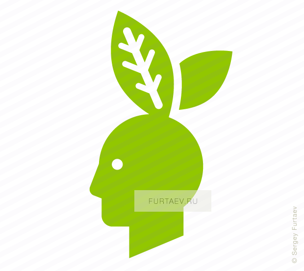 Vector icon of male profile with rabbit ears in form of sprouts