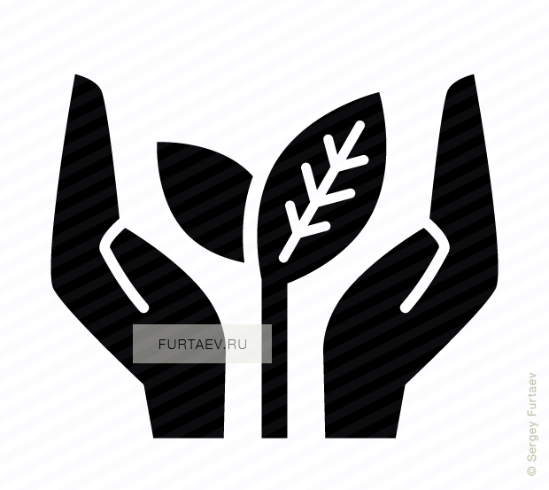 Vector icon of young leaves growing up between two hands