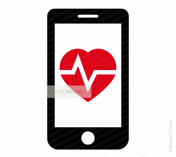 Vector icon of smartphone with heartbeat on screen