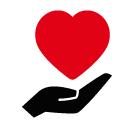 Heart on hand vector icon