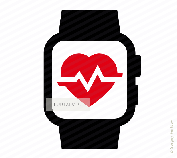 Vector icon of smart watch with heart beat on screen