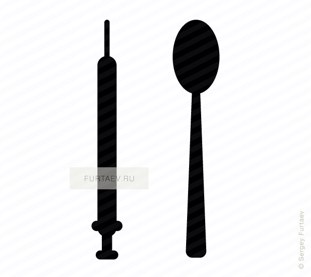 Vector icon of syringe and spoon