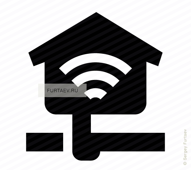 Vector icon of house with Wi-Fi signal sign inside connected to network