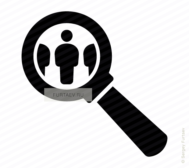 Vector icon of persons under magnifying glass