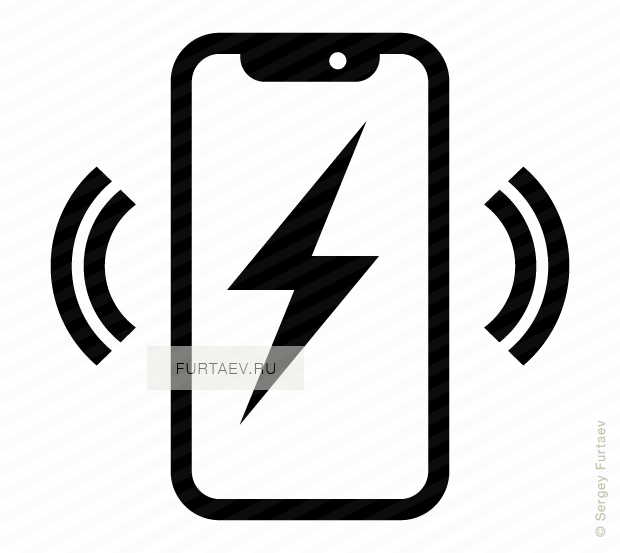 Vector icon of wireless signal going from Apple iPhone X with lightning on screen