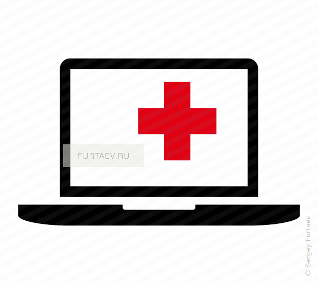 Vector icon of notebook computer with cross sign on screen