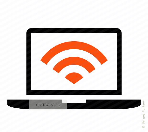 Vector icon of notebook with Wi-Fi signal on screen