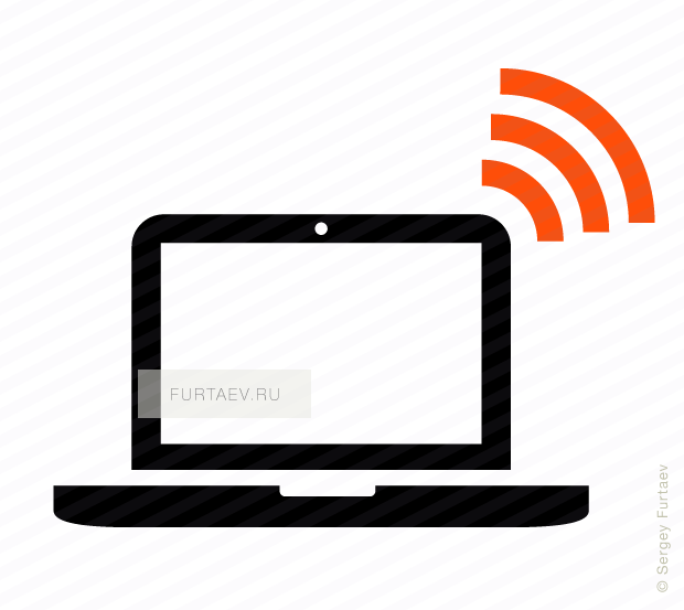 Vector icon of wireless signal going from notebook