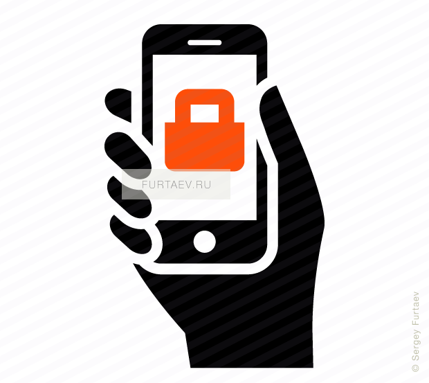 Vector icon of smartphone in hand with padlock on screen