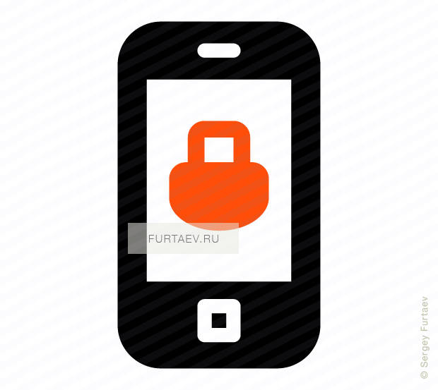 Vector icon of mobile phone with padlock on screen