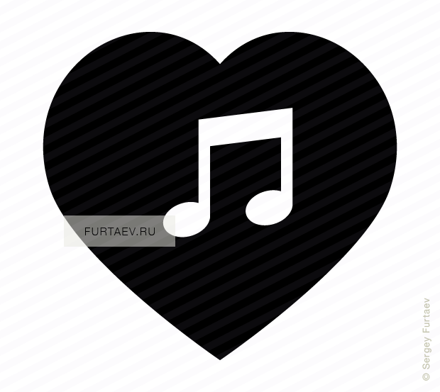 Vector icon of heart with musical note inside