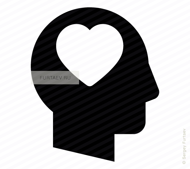 Vector icon of male profile with heart inside head