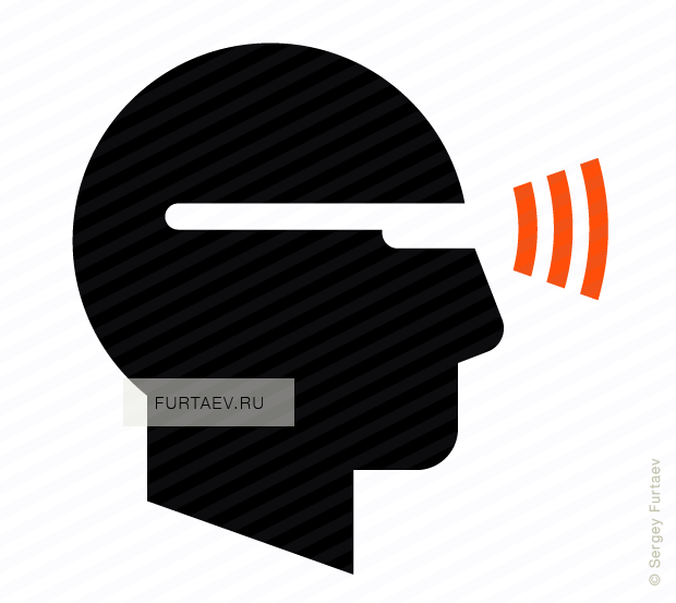 Vector icon of wireless signal going from male profile with glasses