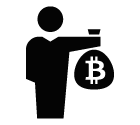 Vector icon of male person holding big sack with bitcoin sign in his hand