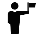 Vector icon of male person holding small flag in his hand