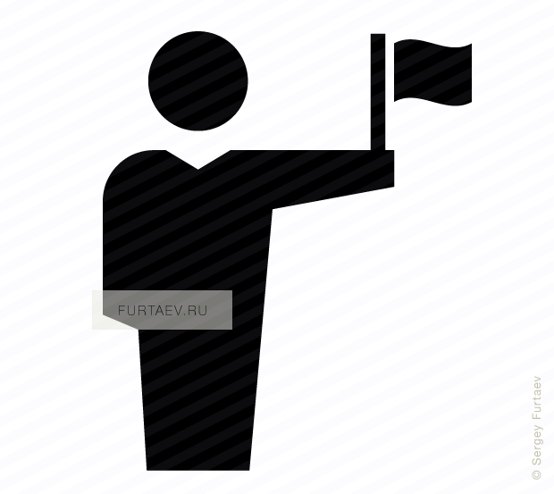 Vector icon of male person holding fluttering flag in his hand