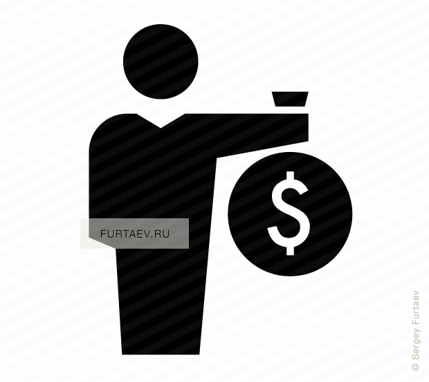 Vector icon of male person holding big sack with dollar sign in his hand