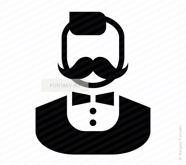 Vector icon of stylish male person with moustache and bow tie