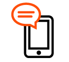 Vector icon of mobile phone under speech balloon with text