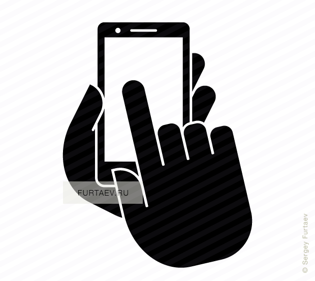 Vector icon of smartphone in hand under index finger
