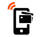 Vector icon of mobile phone with wireless signal under credit cards