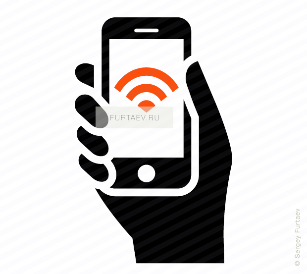 Vector icon of mobile phone in hand with Wi-Fi signal on screen