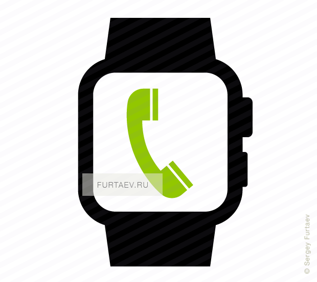 Vector icon of smart watch with handset on screen