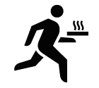 Vector icon of running courier with box of hot pizza in his hand
