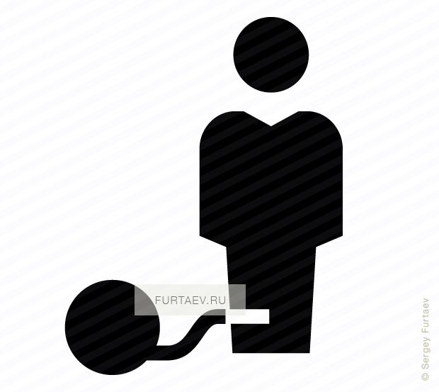 Vector icon of male person chained with heavy ball