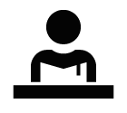 Vector icon of man sitting at table with opened book