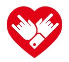 Vector icon of two hands with horns gesture against heart
