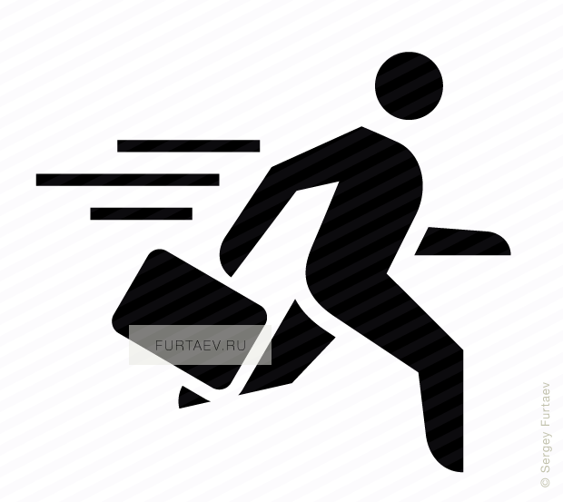 Vector icon of running man with briefcase in his hand and motion lines behind him