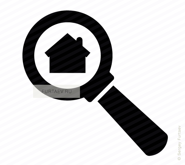 Vector icon of house under magnifying glass