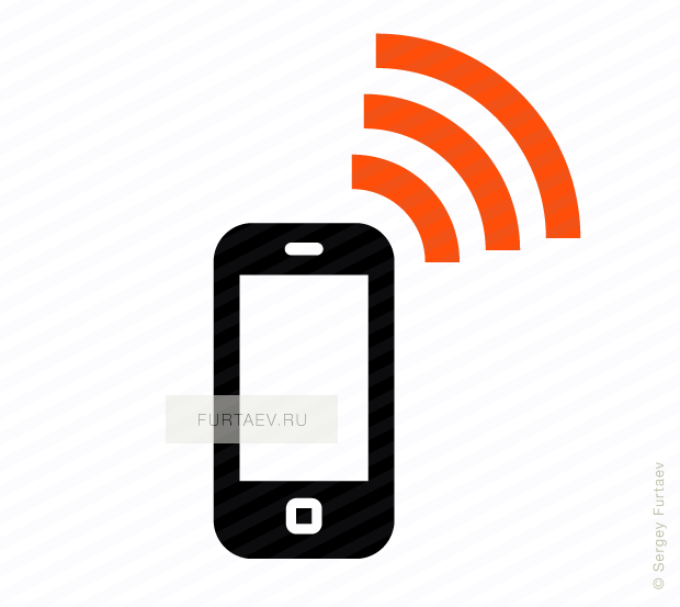 Vector icon of wireless signal going from mobile phone
