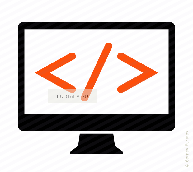 Vector icon of desktop computer with code symbols on screen