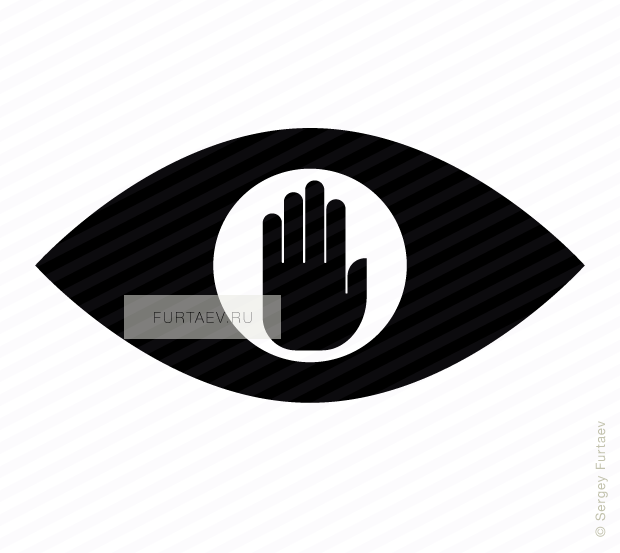 Vector icon of eye with stop hand inside
