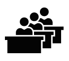 Vector icon of students sitting at tables in class