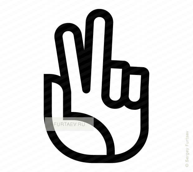 Vector icon of hand with raised and parted index and middle fingers